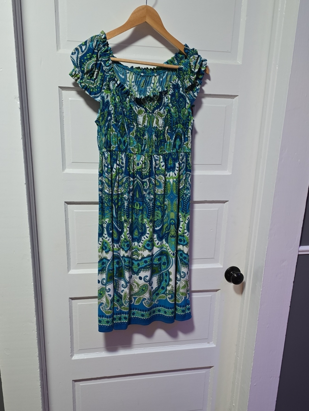 London Times Blue and Green Paisley Midi Dress